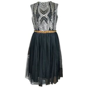 Whimsigoth Beaded Tulle Party Dress L Sequins Cone Studs Evening Unique Goth